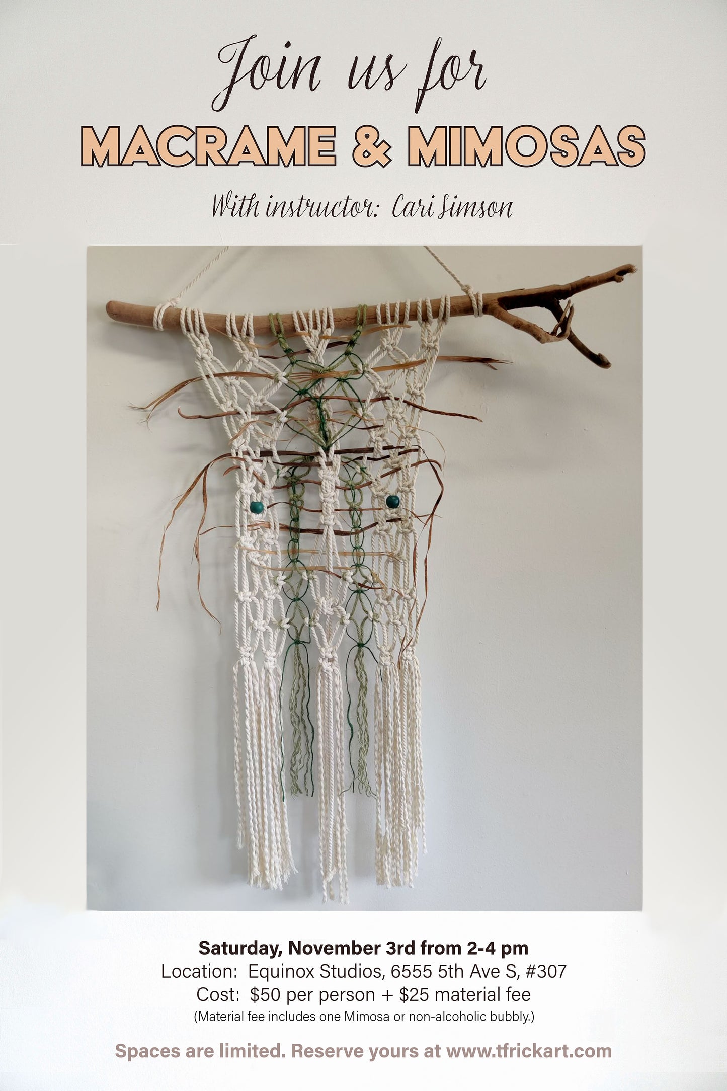 Class - Macrame and Mimosas! (Sunday, November 3rd from 2-4 pm)